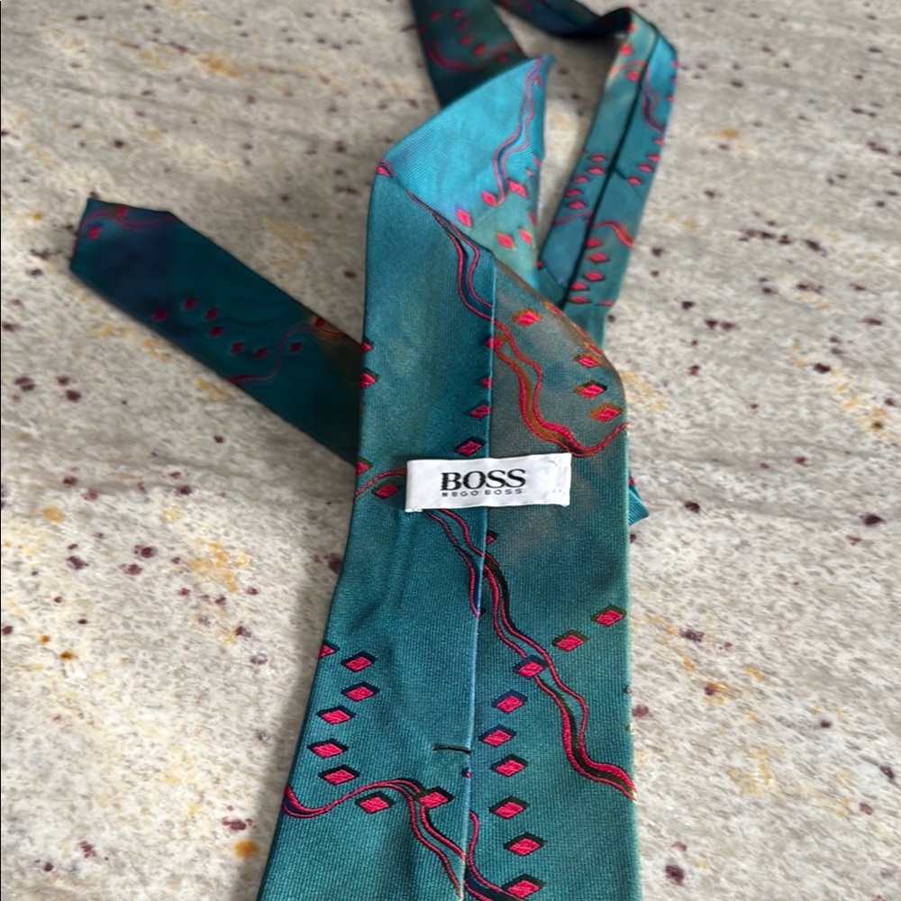 Boss Blue and Red Tie with Abstract Design